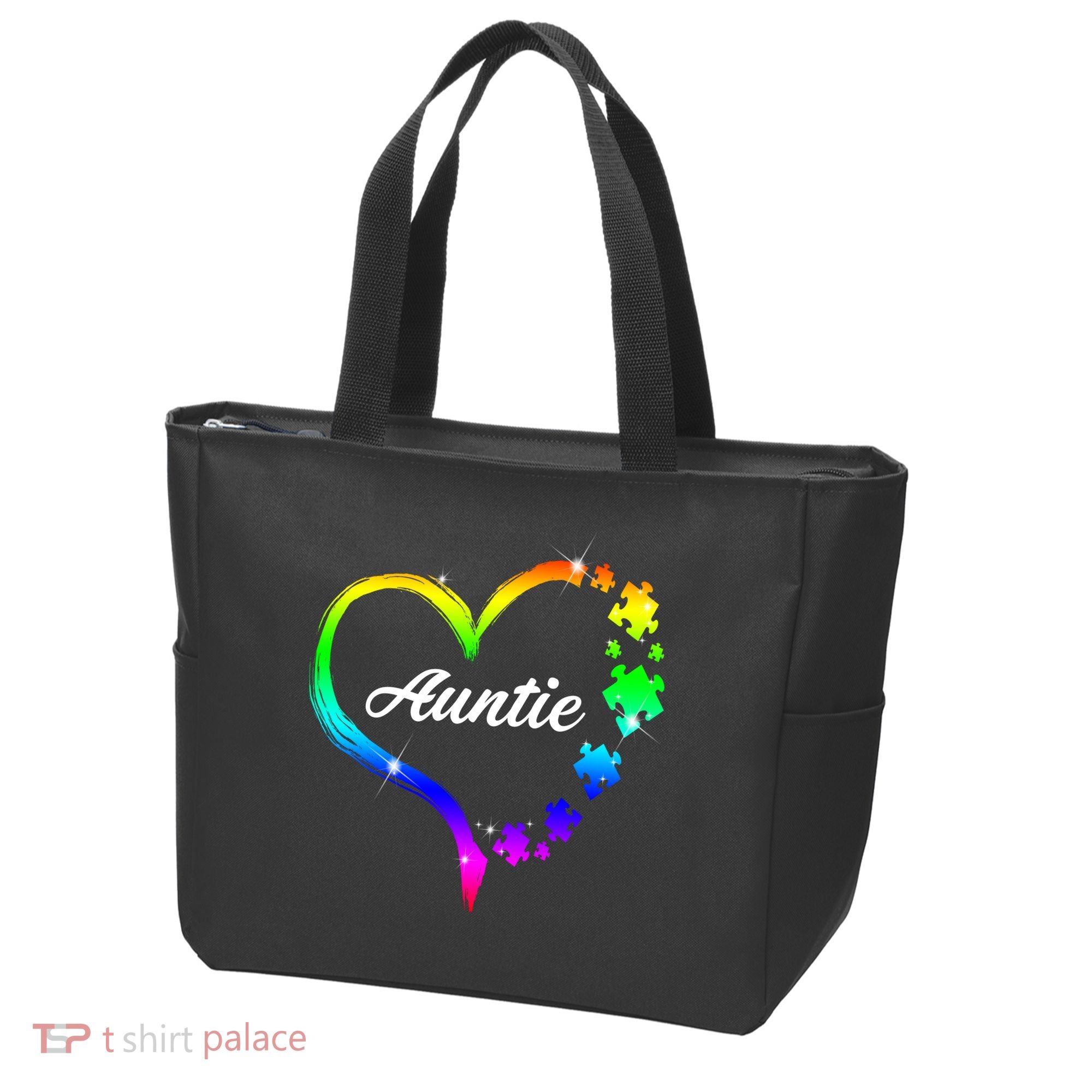 Auntie Autism Awareness Rainbow Heart Tote Bag