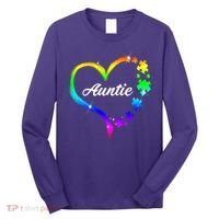 Auntie Autism Awareness Rainbow Heart Long Sleeve Shirt thumb 0
