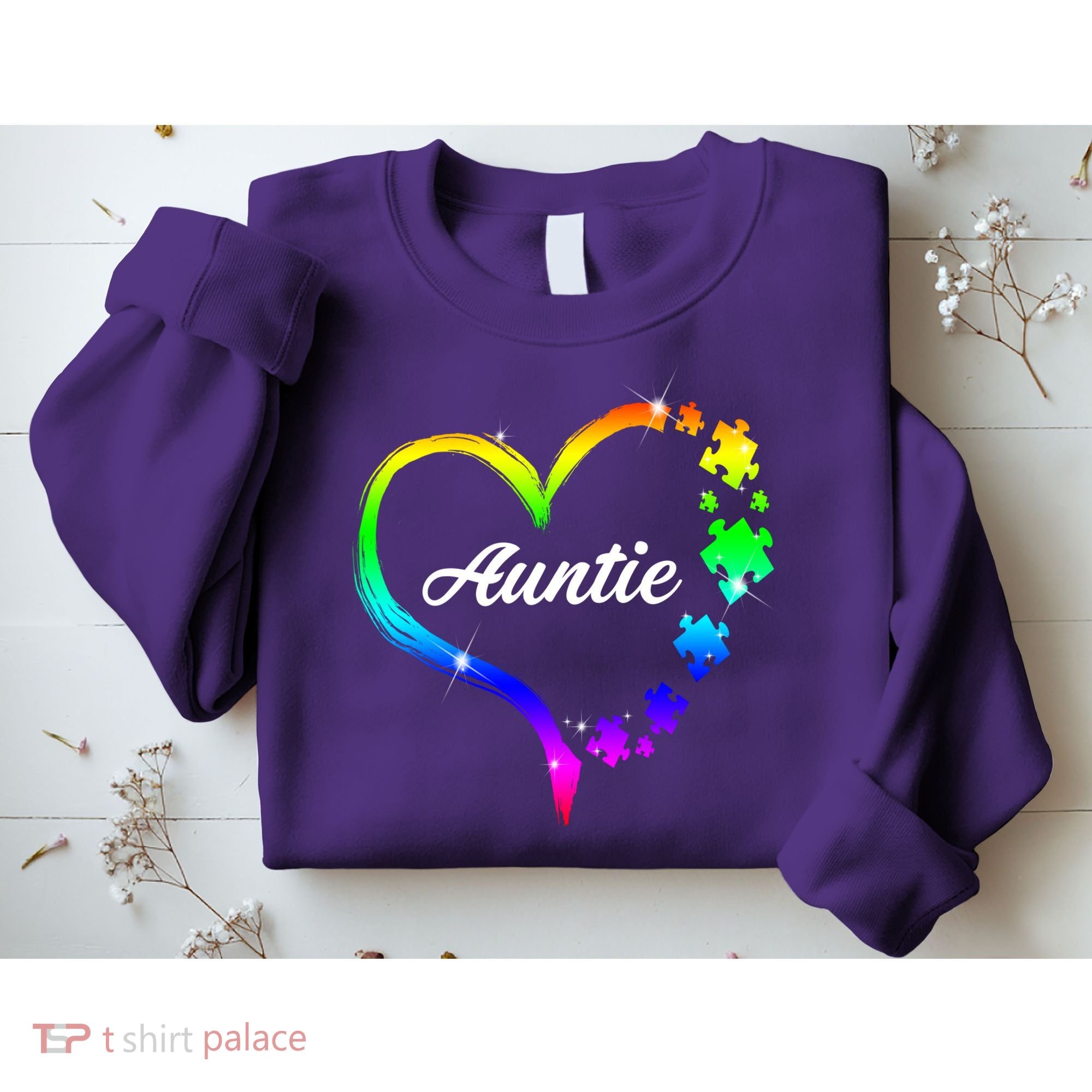 Auntie Autism Awareness Rainbow Heart Sweatshirt