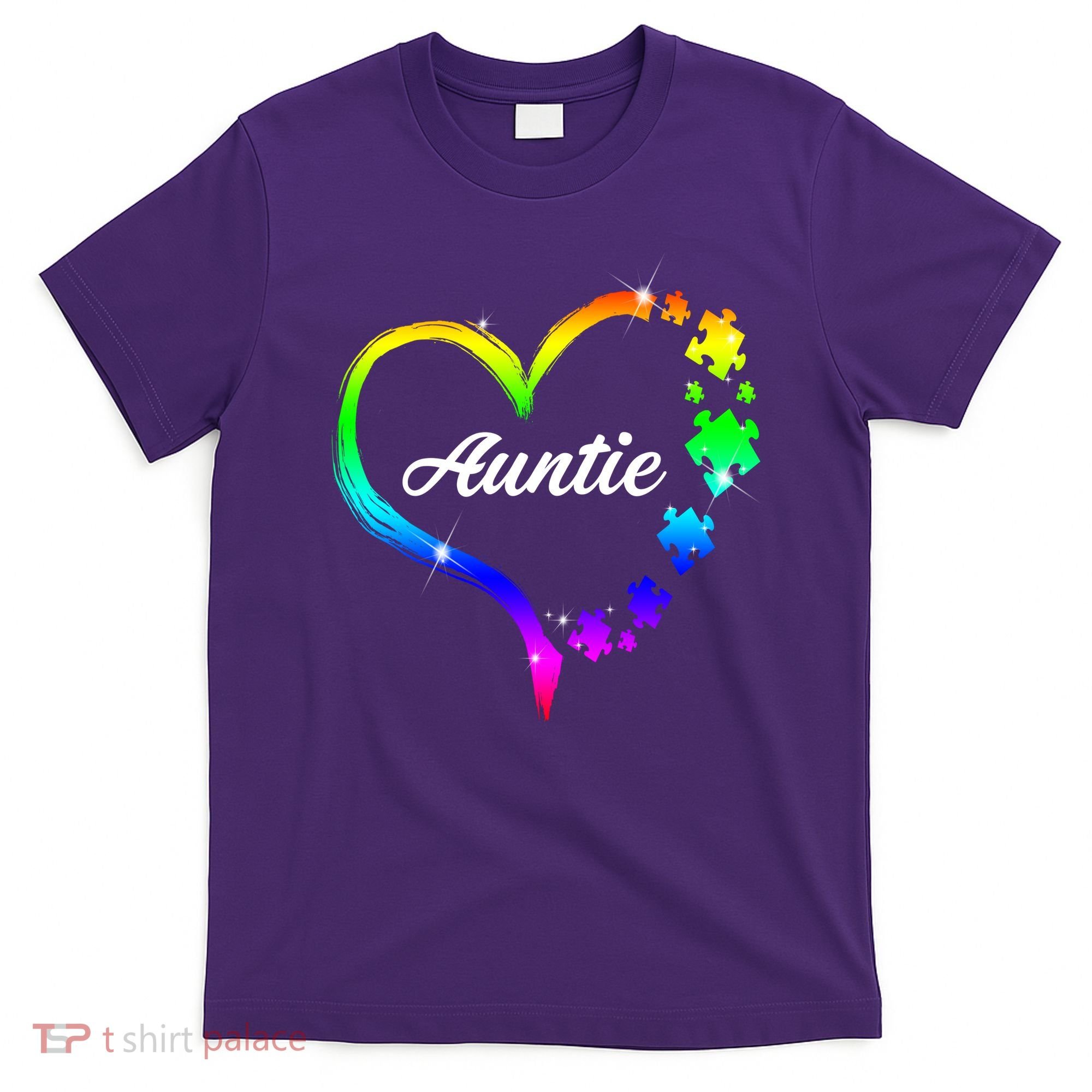 Auntie Autism Awareness Rainbow Heart T-Shirt