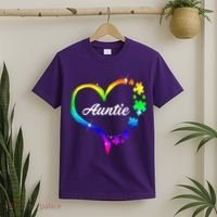 Auntie Autism Awareness Rainbow Heart T-Shirt thumb 2