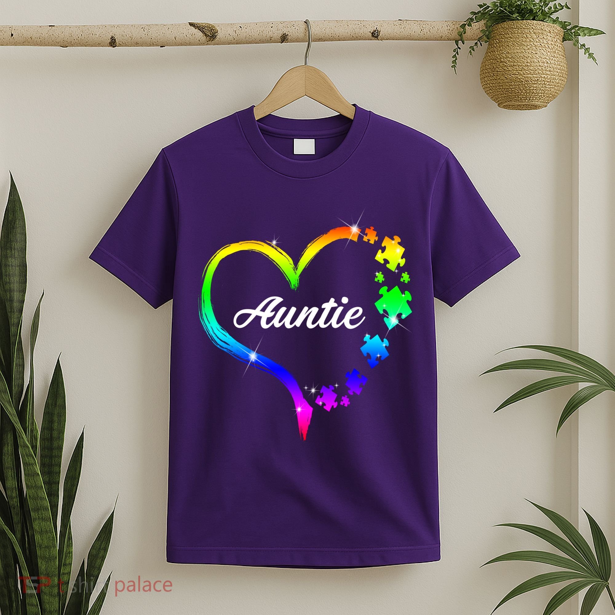 Auntie Autism Awareness Rainbow Heart T-Shirt
