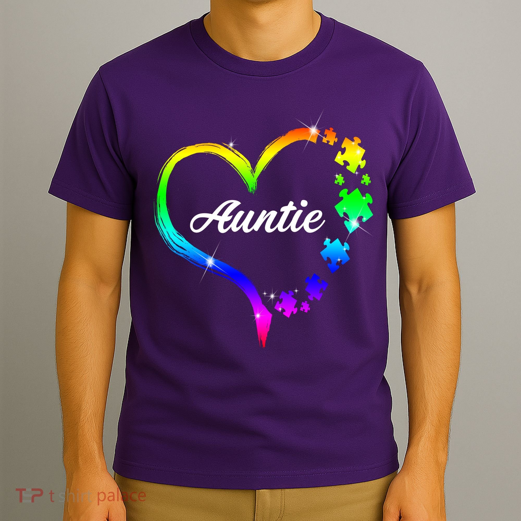 Auntie Autism Awareness Rainbow Heart T-Shirt