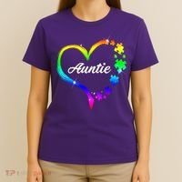 Auntie Autism Awareness Rainbow Heart T-Shirt thumb 4