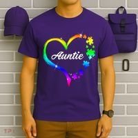 Auntie Autism Awareness Rainbow Heart T-Shirt thumb 6