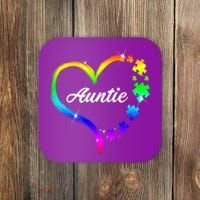 Auntie Autism Awareness Rainbow Heart Coaster thumb 0