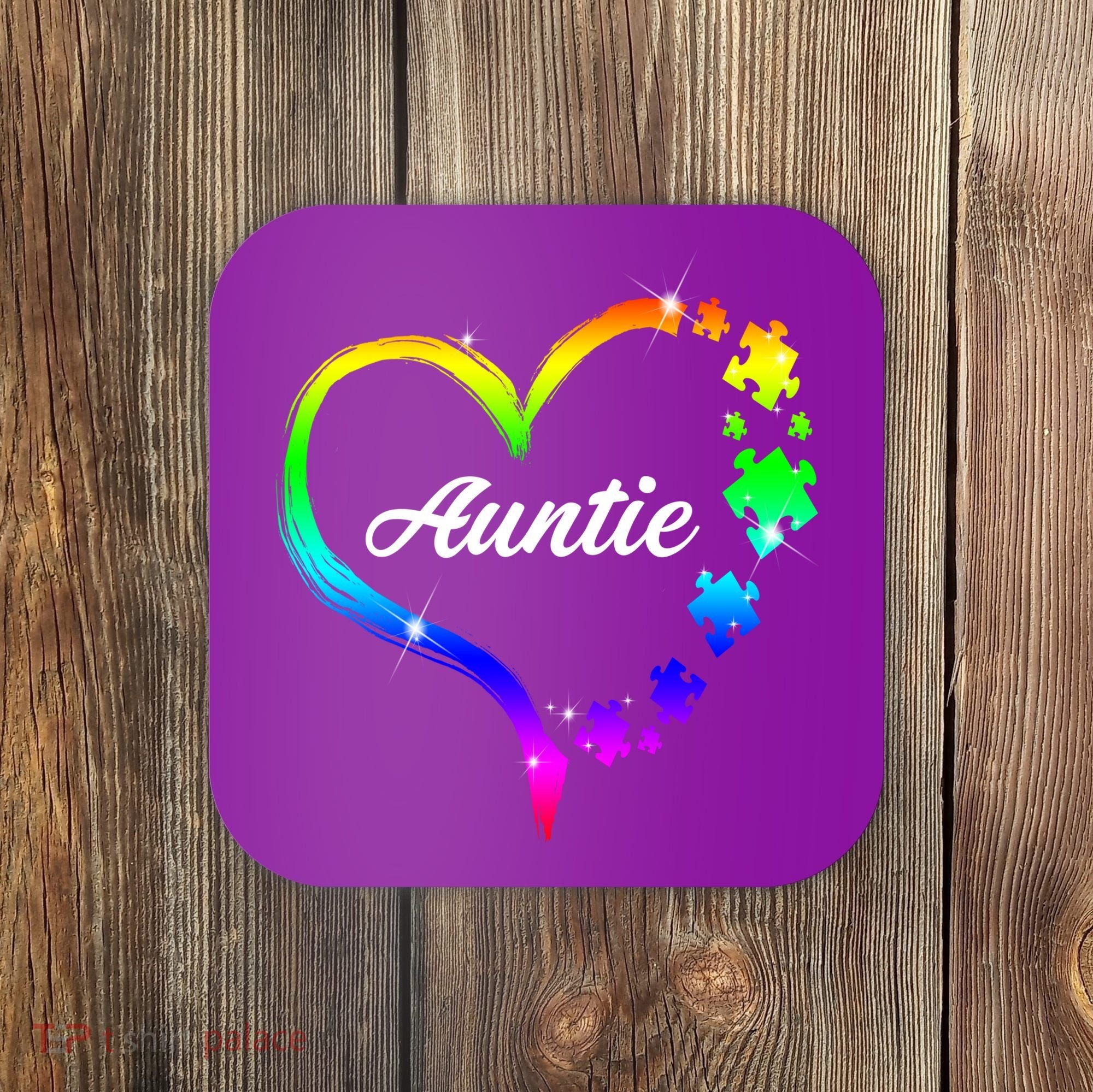 Auntie Autism Awareness Rainbow Heart Coaster