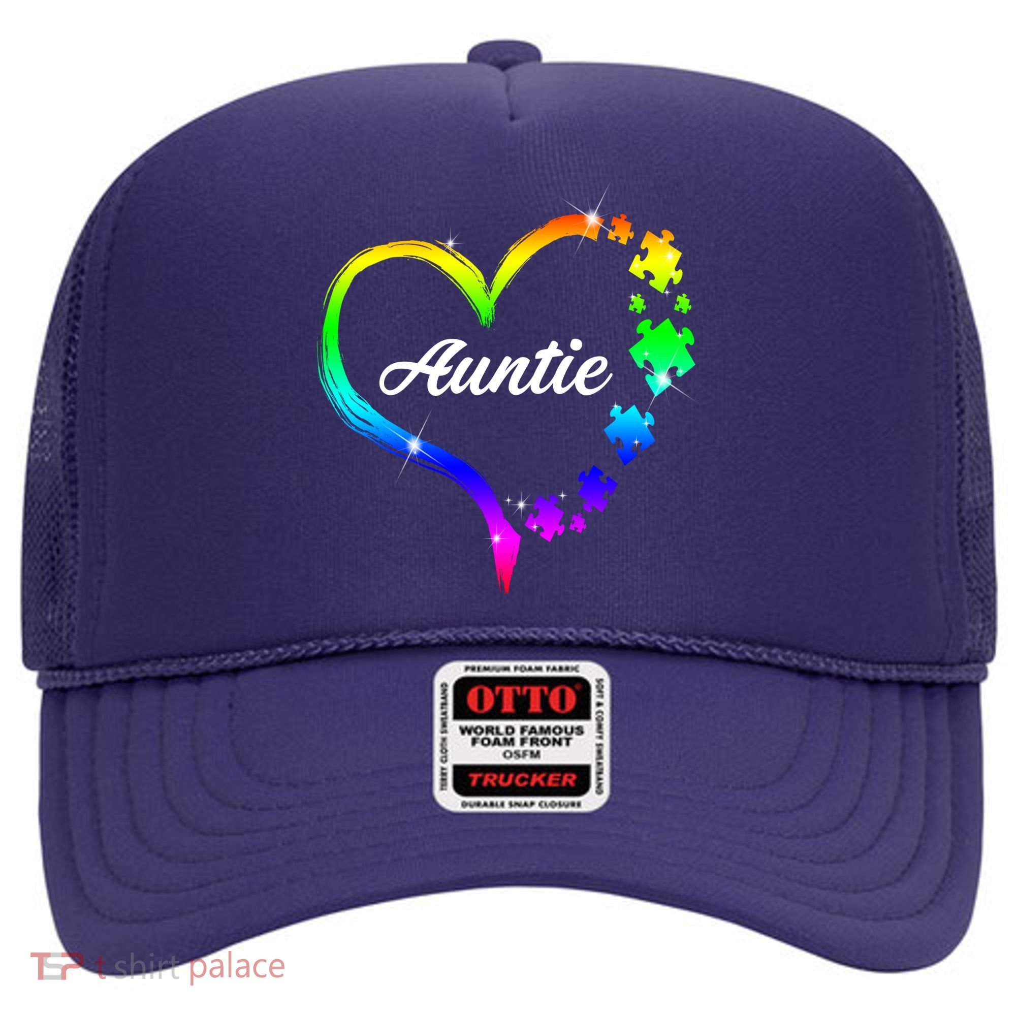 Auntie Autism Awareness Rainbow Heart Hat