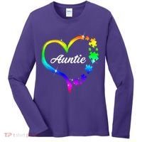 Auntie Autism Awareness Rainbow Heart Women's Long Sleeve Shirt thumb 0