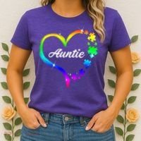 Auntie Autism Awareness Rainbow Heart Women's T-Shirt thumb 2