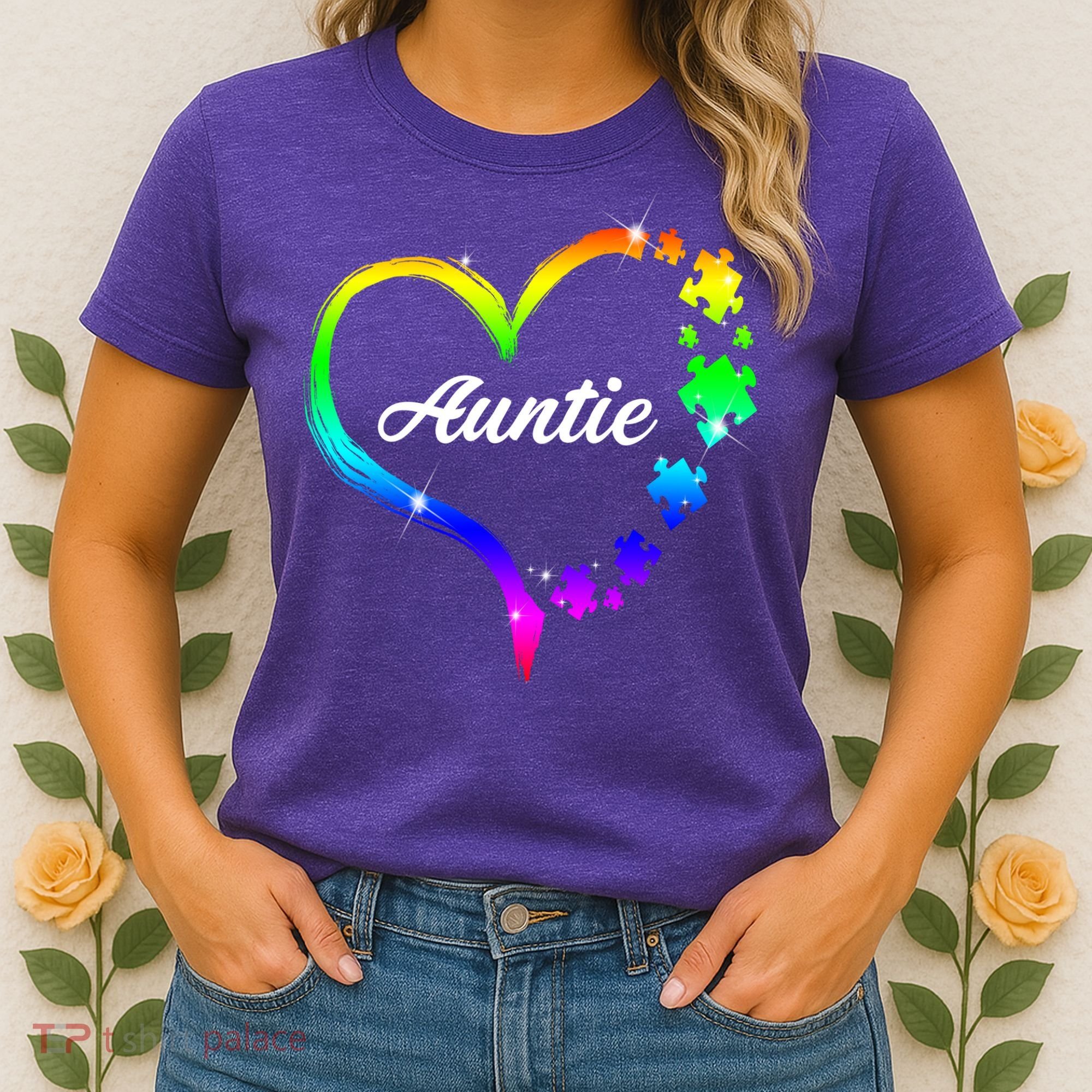 Auntie Autism Awareness Rainbow Heart Women's T-Shirt