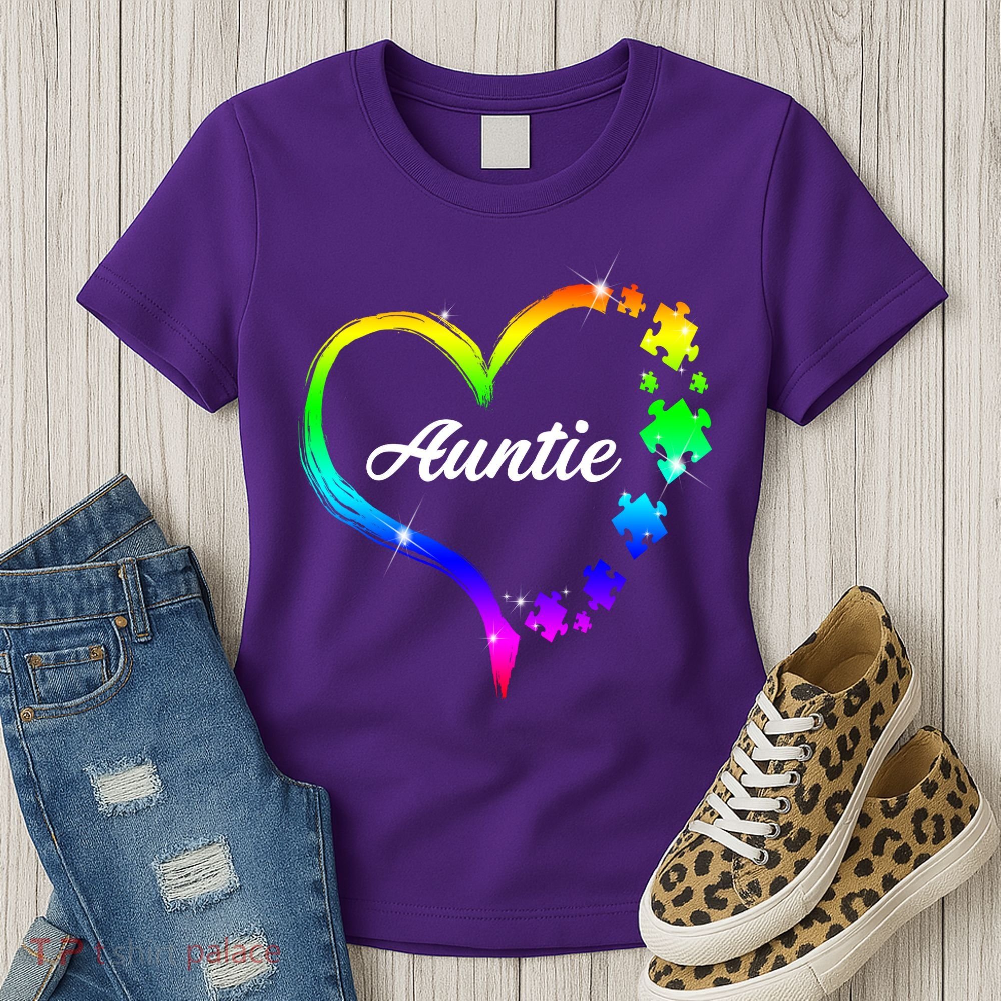 Auntie Autism Awareness Rainbow Heart Women's T-Shirt