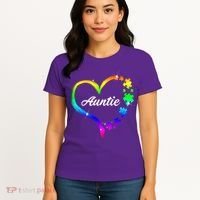 Auntie Autism Awareness Rainbow Heart Women's T-Shirt thumb 4
