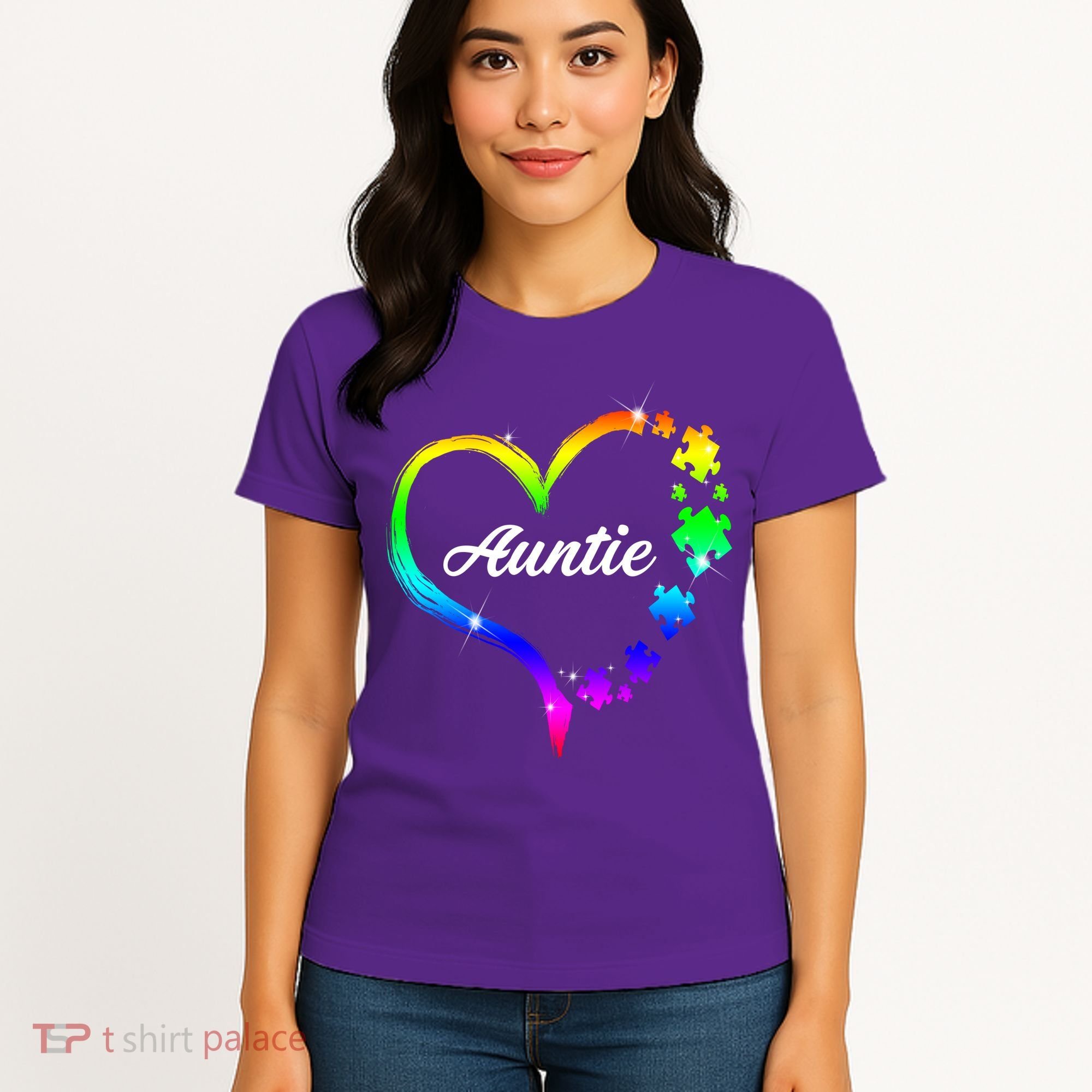 Auntie Autism Awareness Rainbow Heart Women's T-Shirt