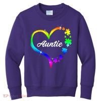 Auntie Autism Awareness Rainbow Heart Kids Sweatshirt thumb 0
