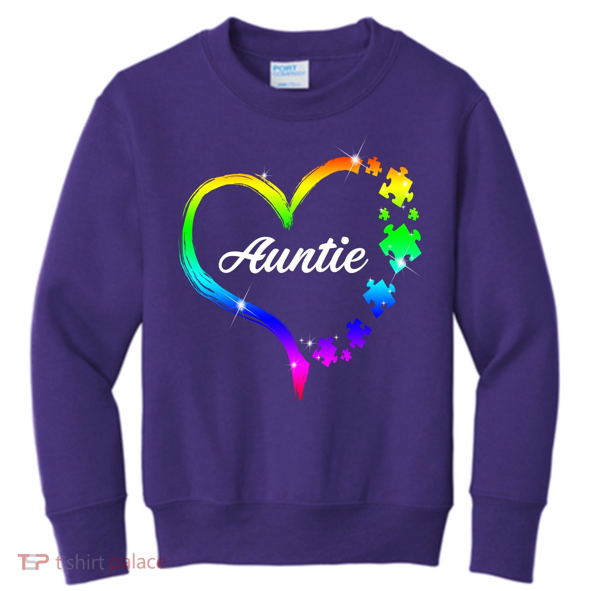 Auntie Autism Awareness Rainbow Heart Kids Sweatshirt