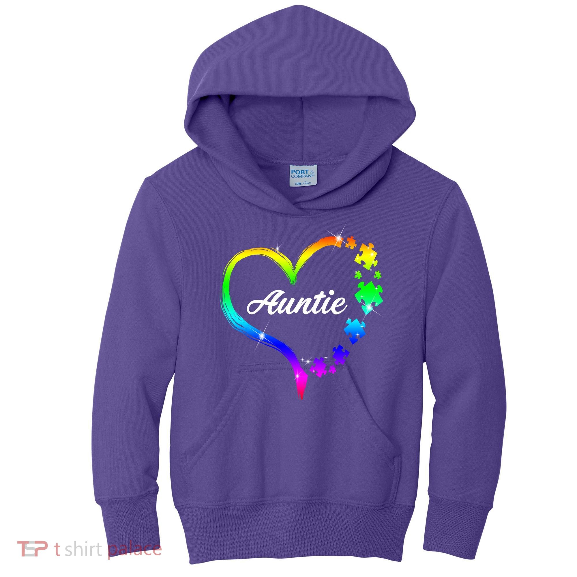 Auntie Autism Awareness Rainbow Heart Kids Hoodie