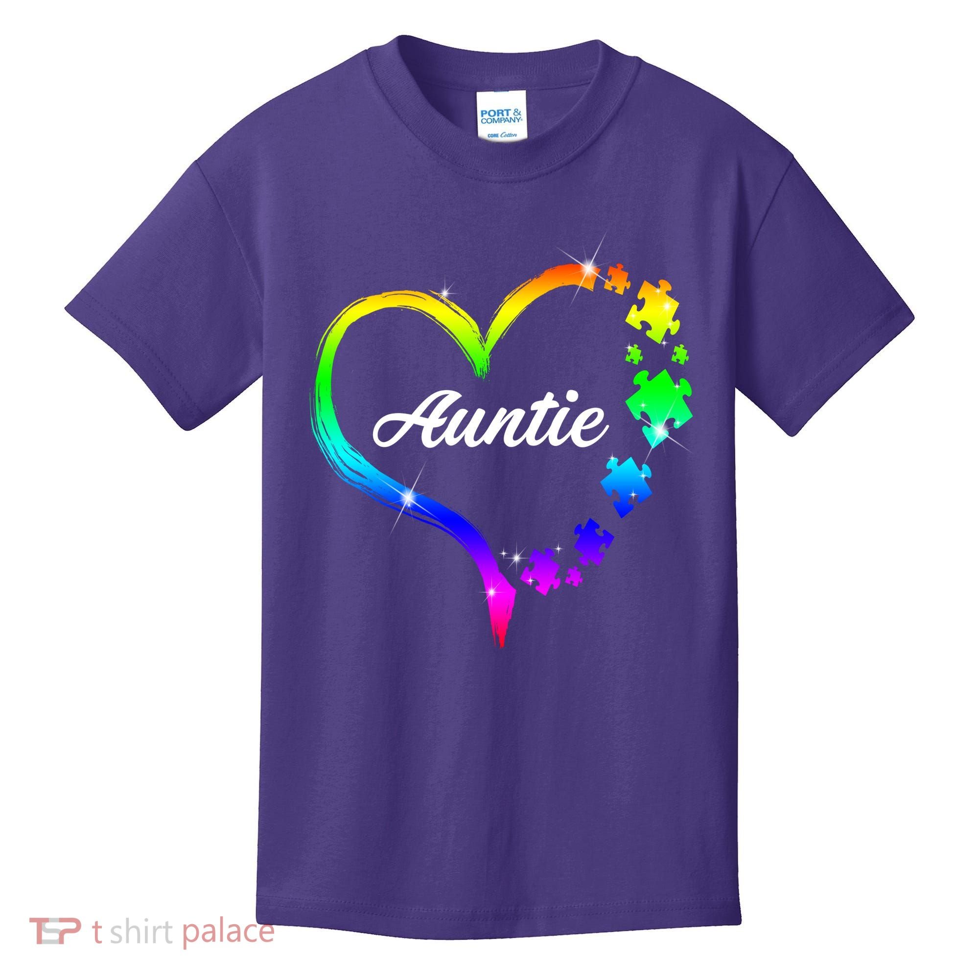 Auntie Autism Awareness Rainbow Heart Kids T-Shirt
