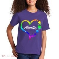 Auntie Autism Awareness Rainbow Heart Kids T-Shirt thumb 2