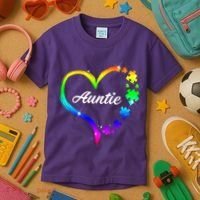 Auntie Autism Awareness Rainbow Heart Kids T-Shirt thumb 3