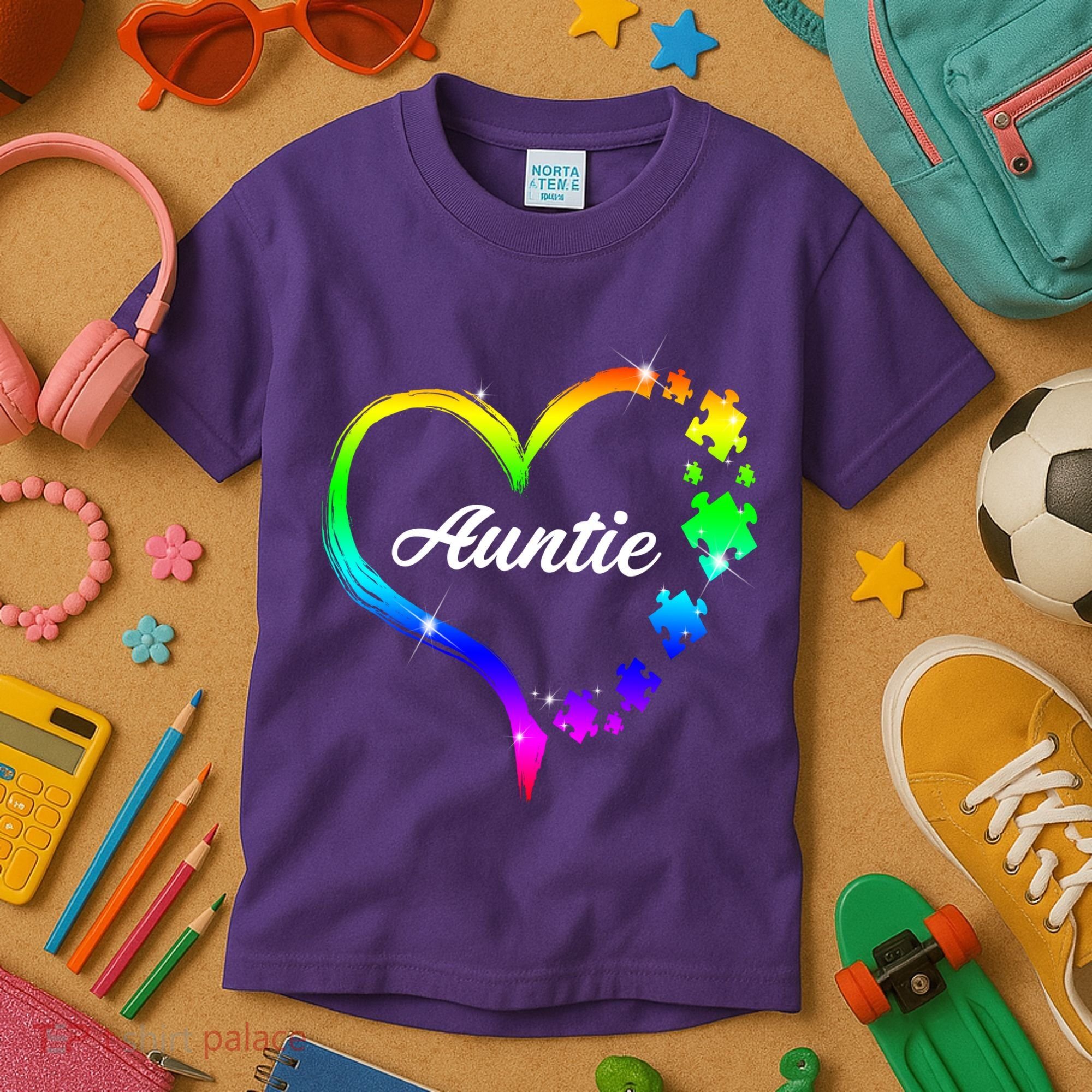 Auntie Autism Awareness Rainbow Heart Kids T-Shirt