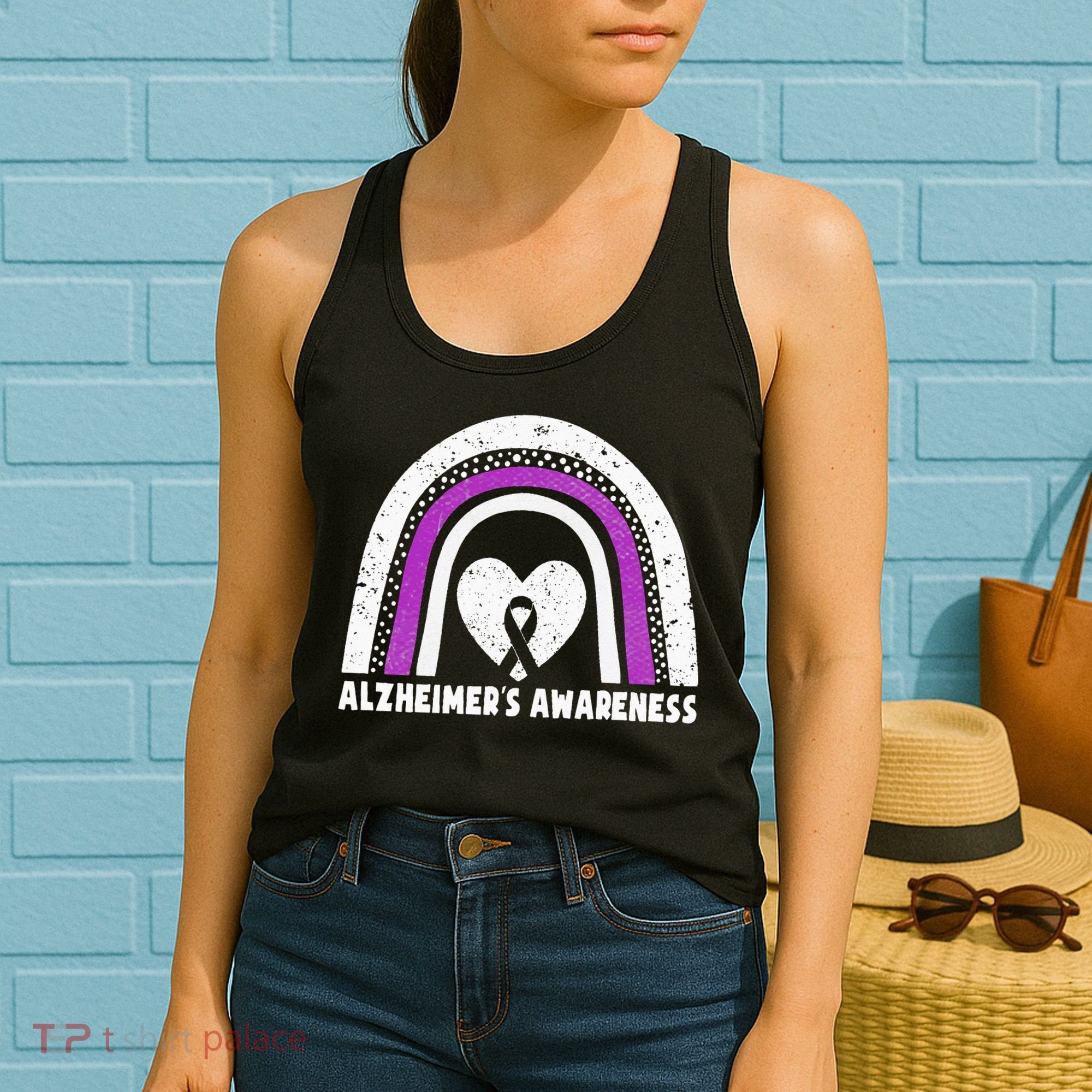 Alzheimers Awareness Alzheimers Purple Rainbow Cute Women's Tank Top