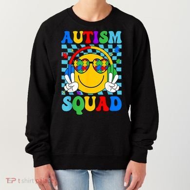 Autism Awareness Autism Squad Support Smile Face Women  Women's Sweatshirt