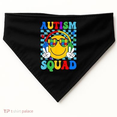 Autism Awareness Autism Squad Support Smile Face Women  USA-Made Doggie Bandana