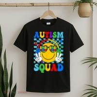Autism Awareness Autism Squad Support Smile Face Women  T-Shirt thumb 2
