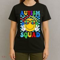 Autism Awareness Autism Squad Support Smile Face Women  T-Shirt thumb 4