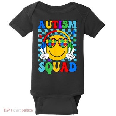 Autism Awareness Autism Squad Support Smile Face Women  Baby Bodysuit