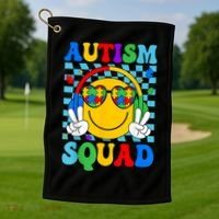 Autism Awareness Autism Squad Support Smile Face Women  Golf Towel thumb 1