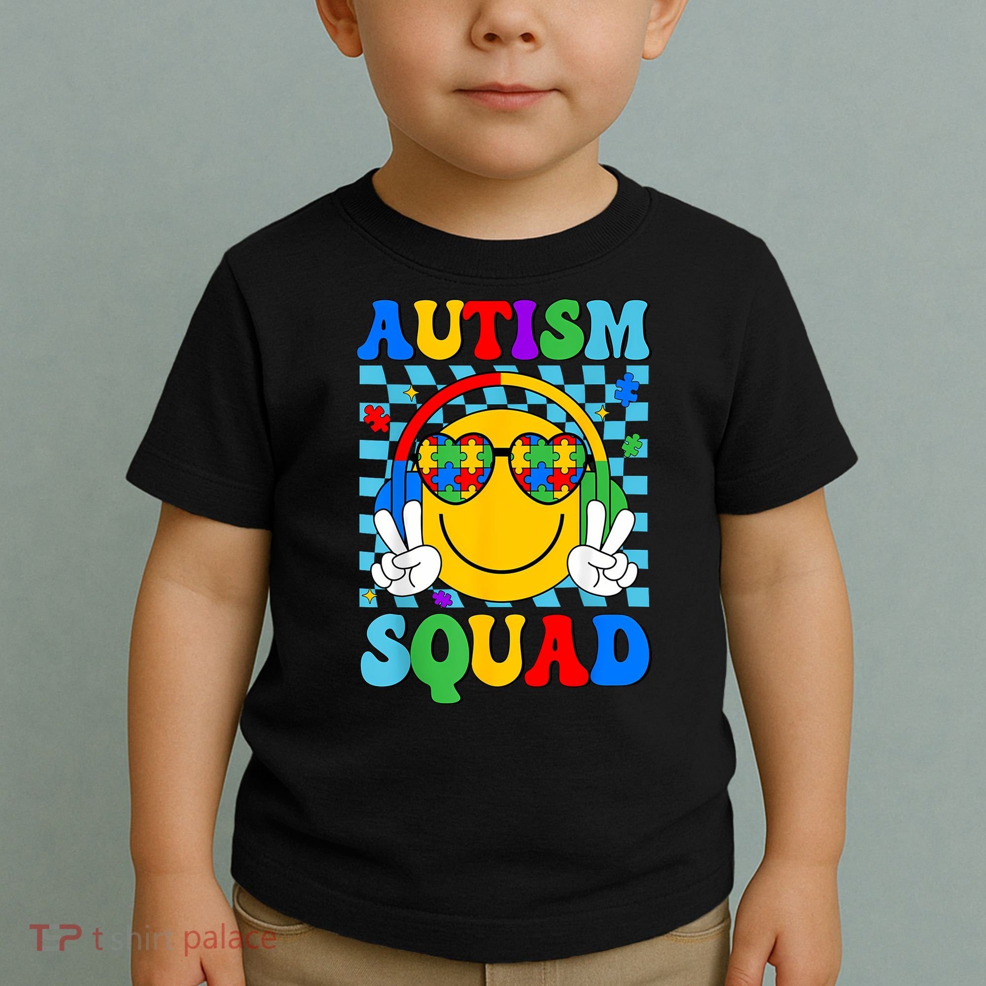 Autism Awareness Autism Squad Support Smile Face Women  Toddler T-Shirt