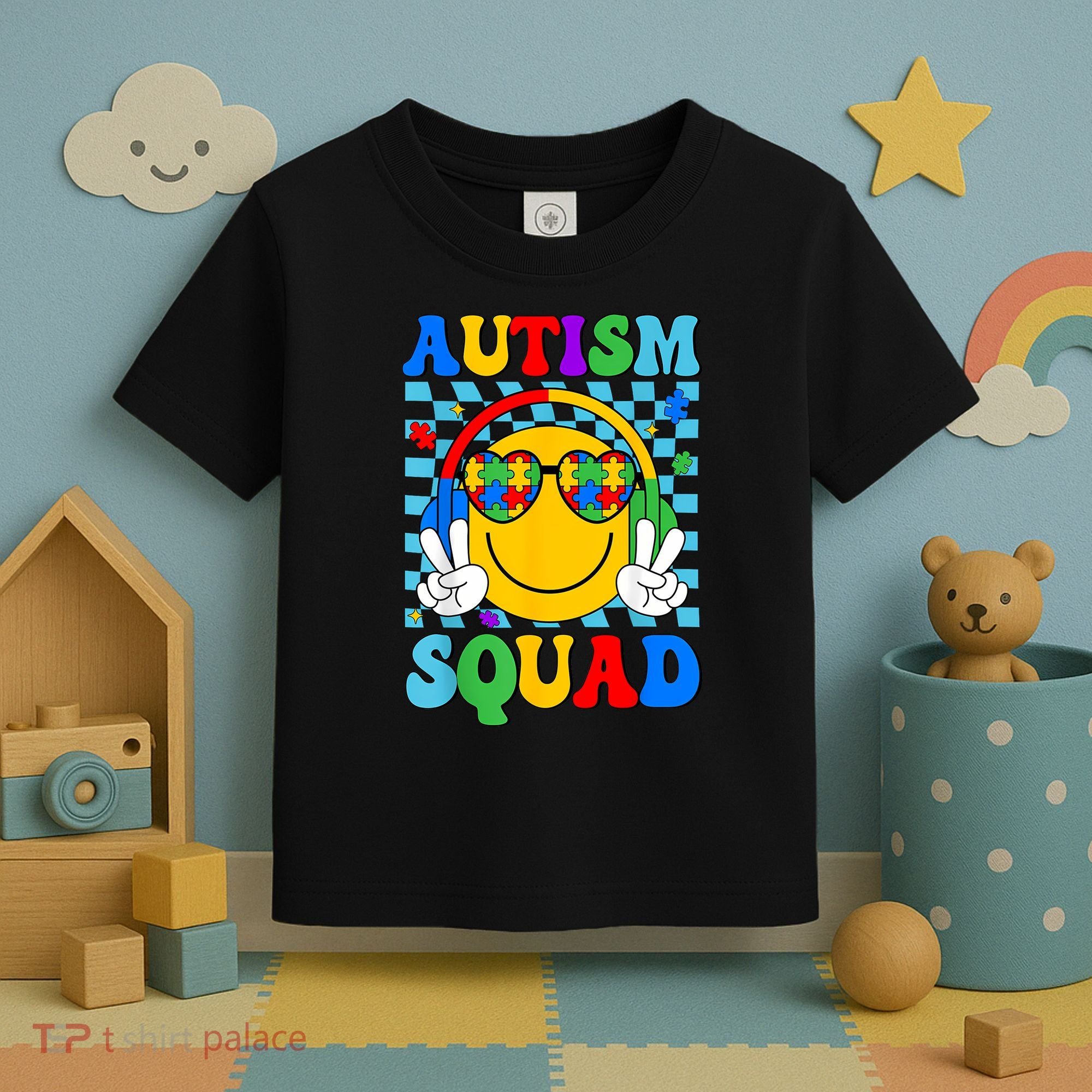 Autism Awareness Autism Squad Support Smile Face Women  Toddler T-Shirt