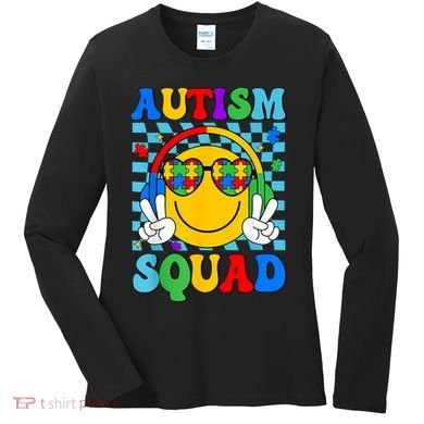Autism Awareness Autism Squad Support Smile Face Women  Women's Long Sleeve Shirt