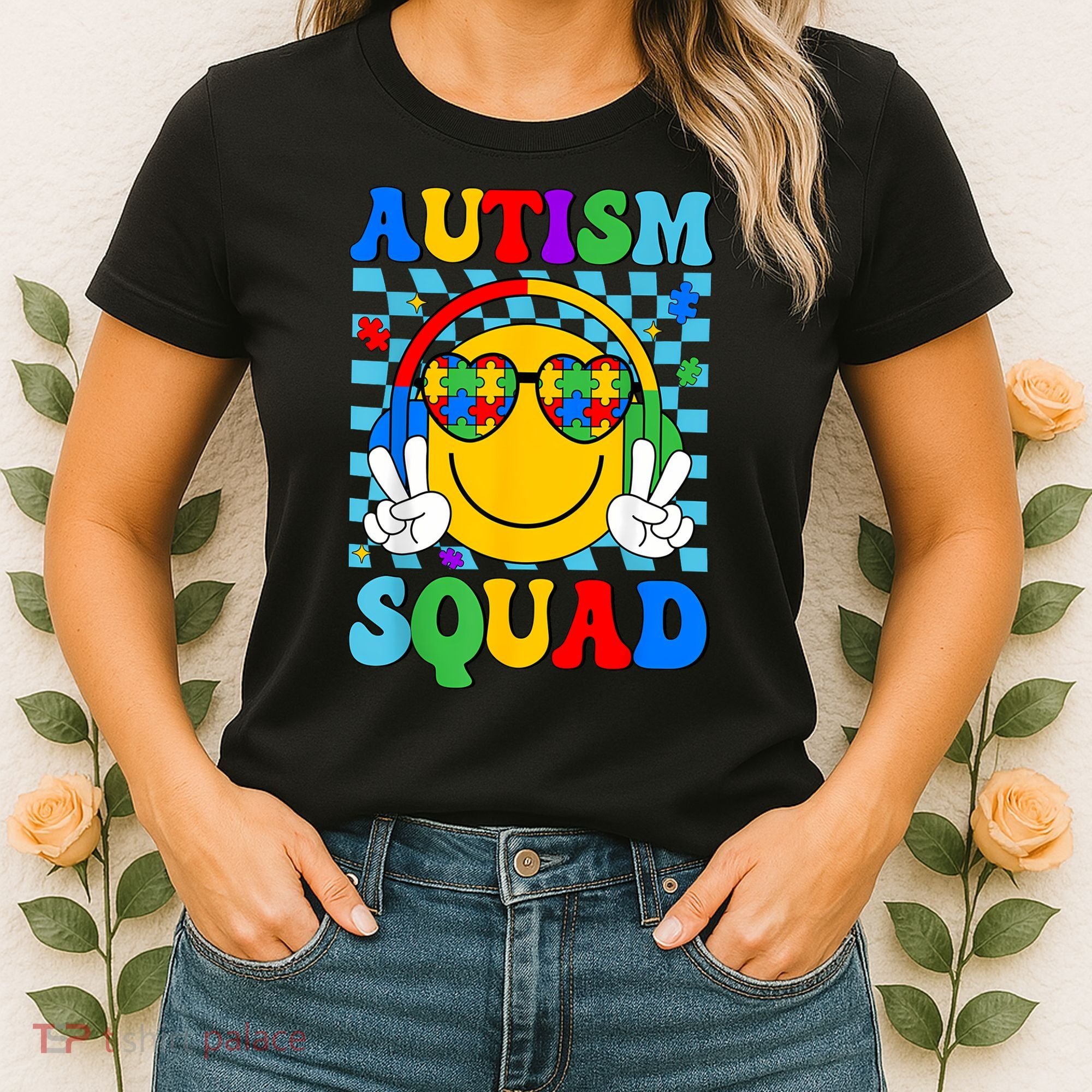 Autism Awareness Autism Squad Support Smile Face Women  Women's T-Shirt