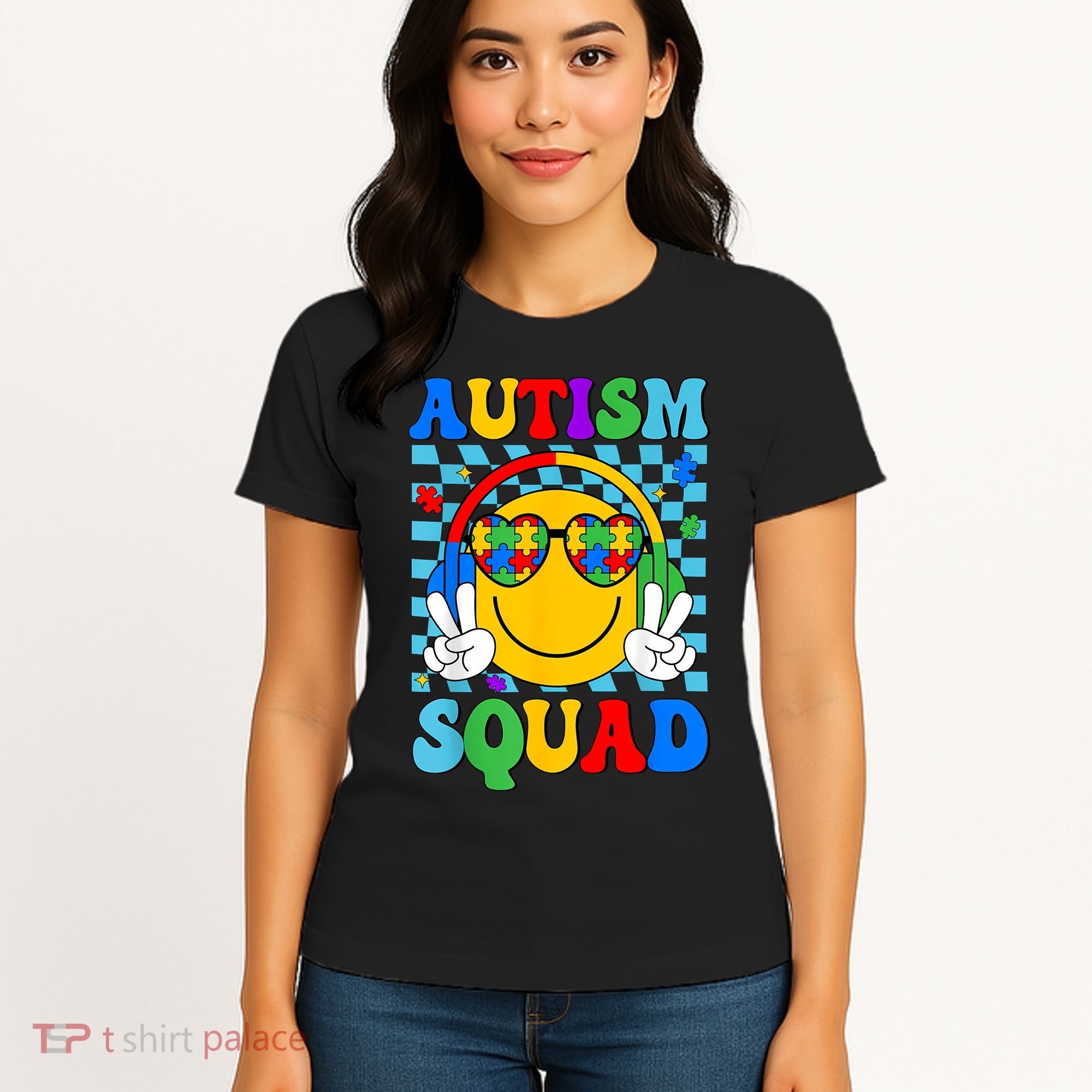 Autism Awareness Autism Squad Support Smile Face Women  Women's T-Shirt
