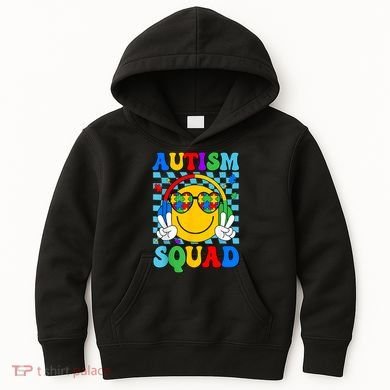 Autism Awareness Autism Squad Support Smile Face Women  Kids Hoodie