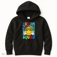 Autism Awareness Autism Squad Support Smile Face Women  Kids Hoodie thumb 0