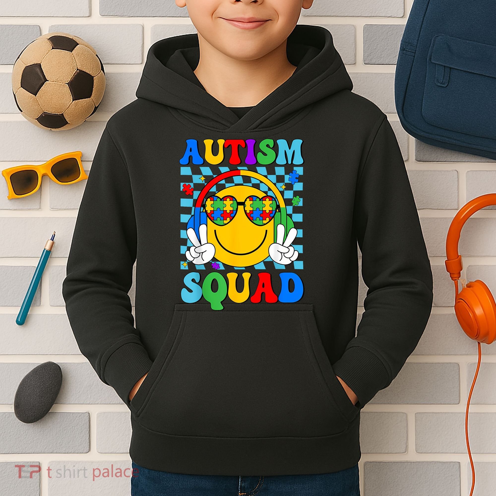 Autism Awareness Autism Squad Support Smile Face Women  Kids Hoodie