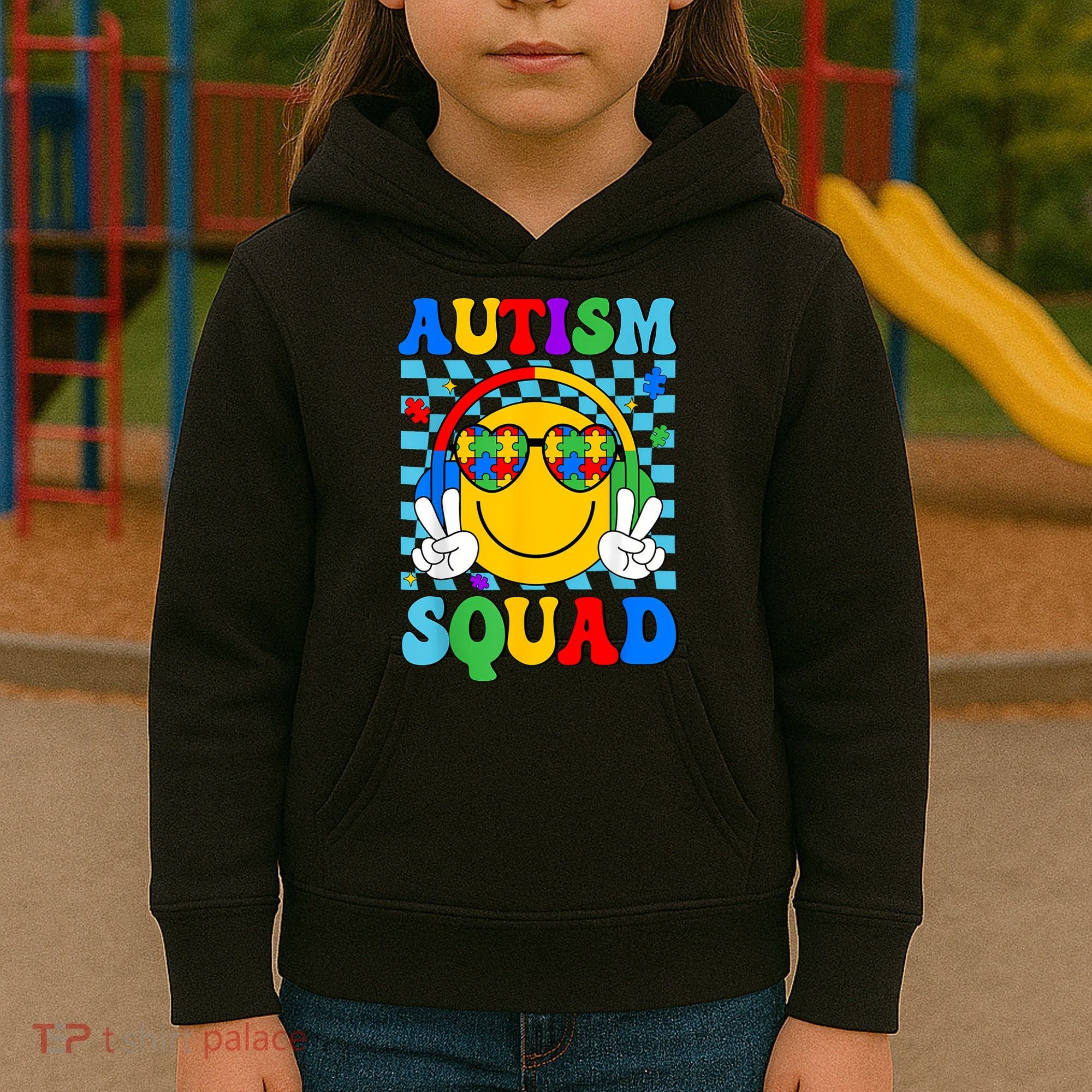 Autism Awareness Autism Squad Support Smile Face Women  Kids Hoodie