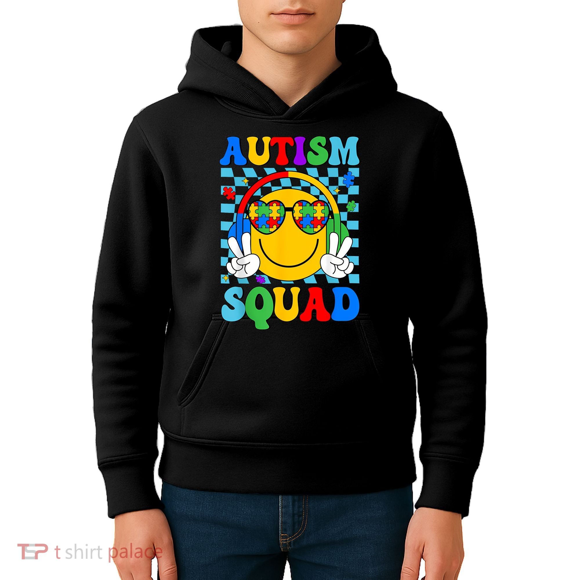 Autism Awareness Autism Squad Support Smile Face Women  Kids Hoodie