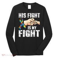 Autism Awareness Autism Mom Dad His Fight Is My Fight Long Sleeve Shirt thumb 0