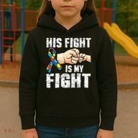 Autism Awareness Autism Mom Dad His Fight Is My Fight Kids Hoodie thumb 3