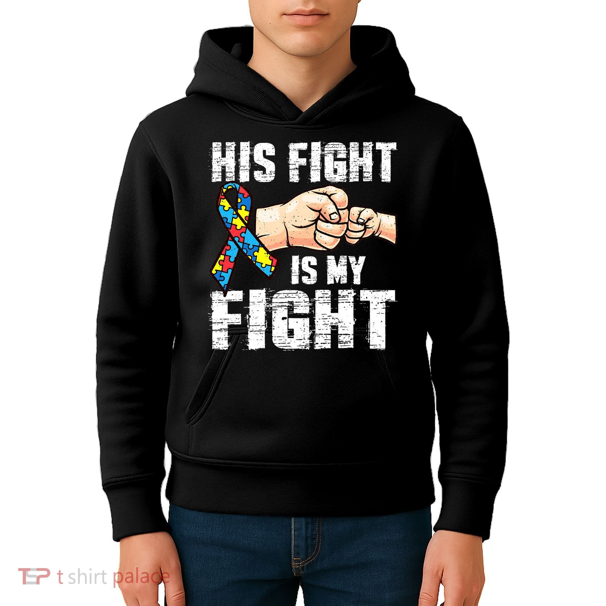 Autism Awareness Autism Mom Dad His Fight Is My Fight Kids Hoodie