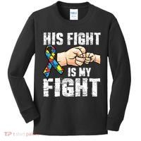 Autism Awareness Autism Mom Dad His Fight Is My Fight Kids Long Sleeve Shirt thumb 0