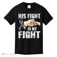 Autism Awareness Autism Mom Dad His Fight Is My Fight Kids T-Shirt thumb 0