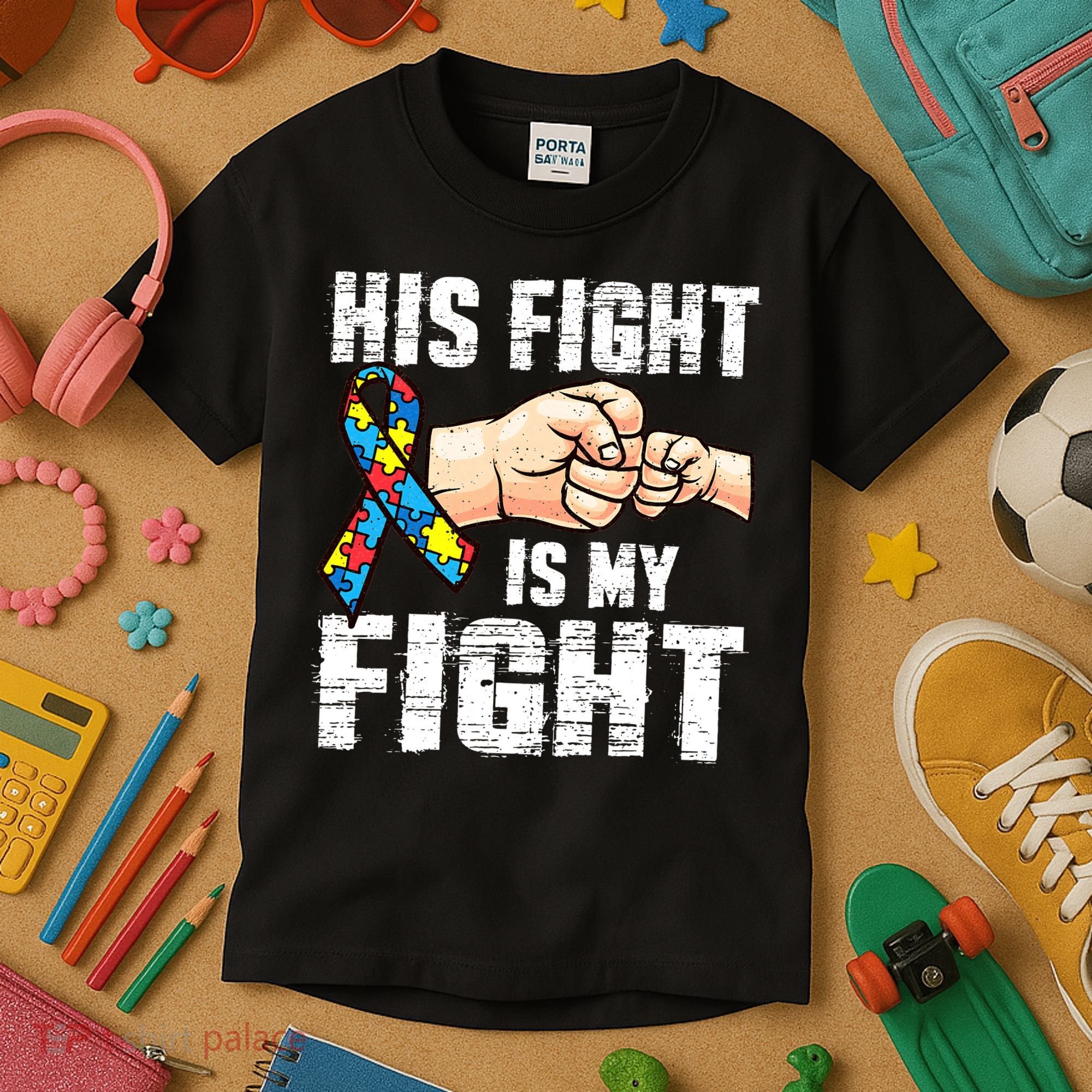Autism Awareness Autism Mom Dad His Fight Is My Fight Kids T-Shirt