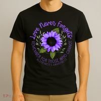 Alzheimer Awareness And Women Purple Sunflower T-Shirt thumb 3