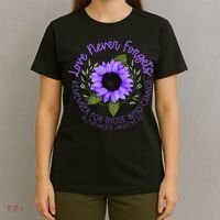 Alzheimer Awareness And Women Purple Sunflower T-Shirt thumb 4